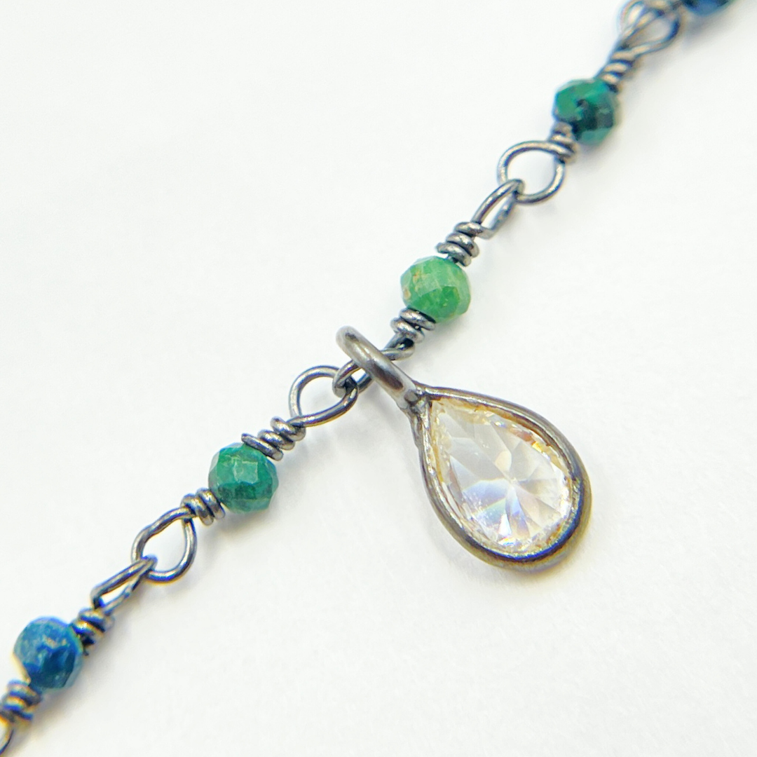 Chrysocolla & CZ Dangle Oxidized Wire Chain
