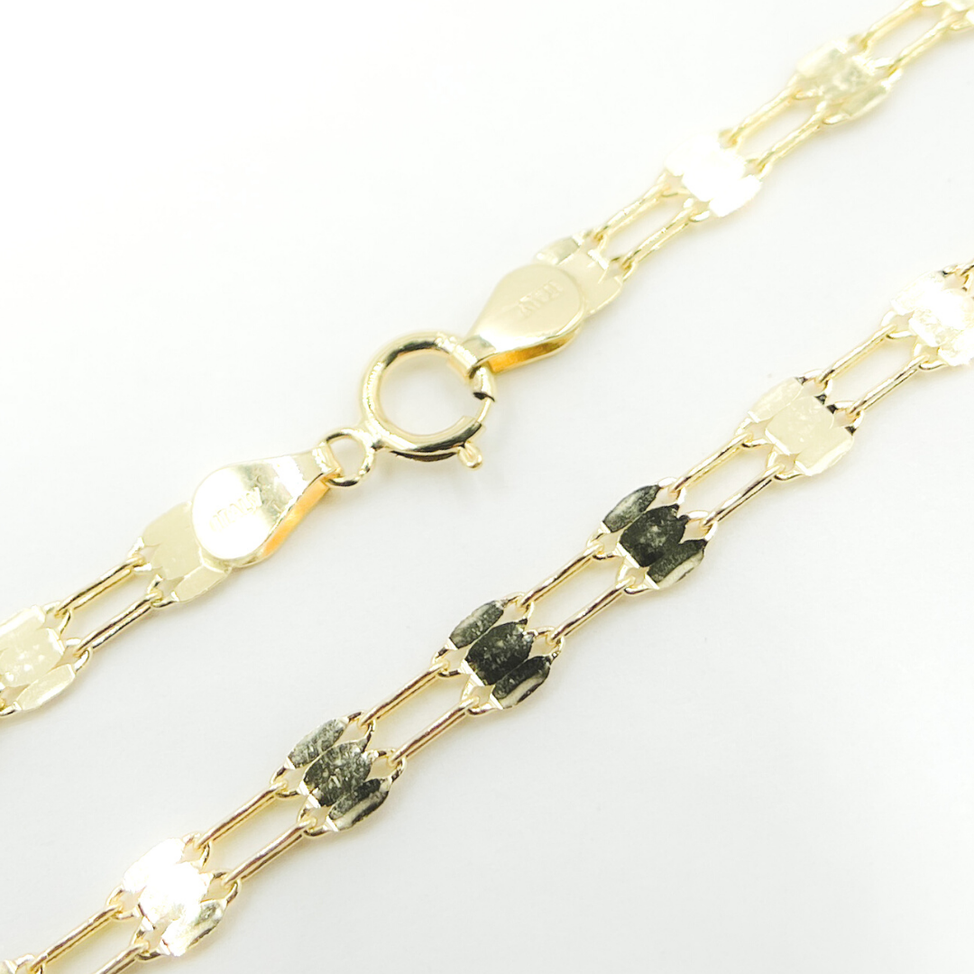 14K Solid Gold Double Flat Marina Link Chain
