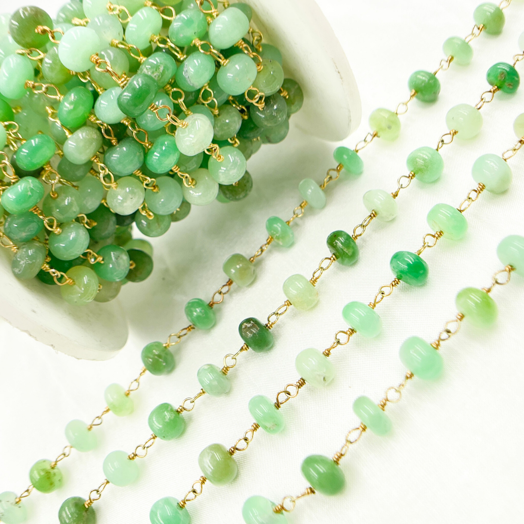 Chrysoprase Smooth Gold Plated Wire Chain.