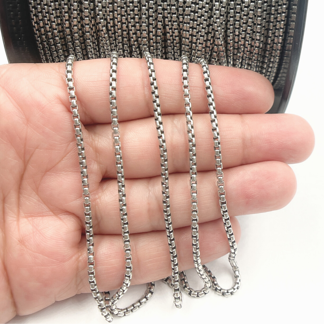 Oxidized 925 Sterling Silver Round Box Chain. Y49OX