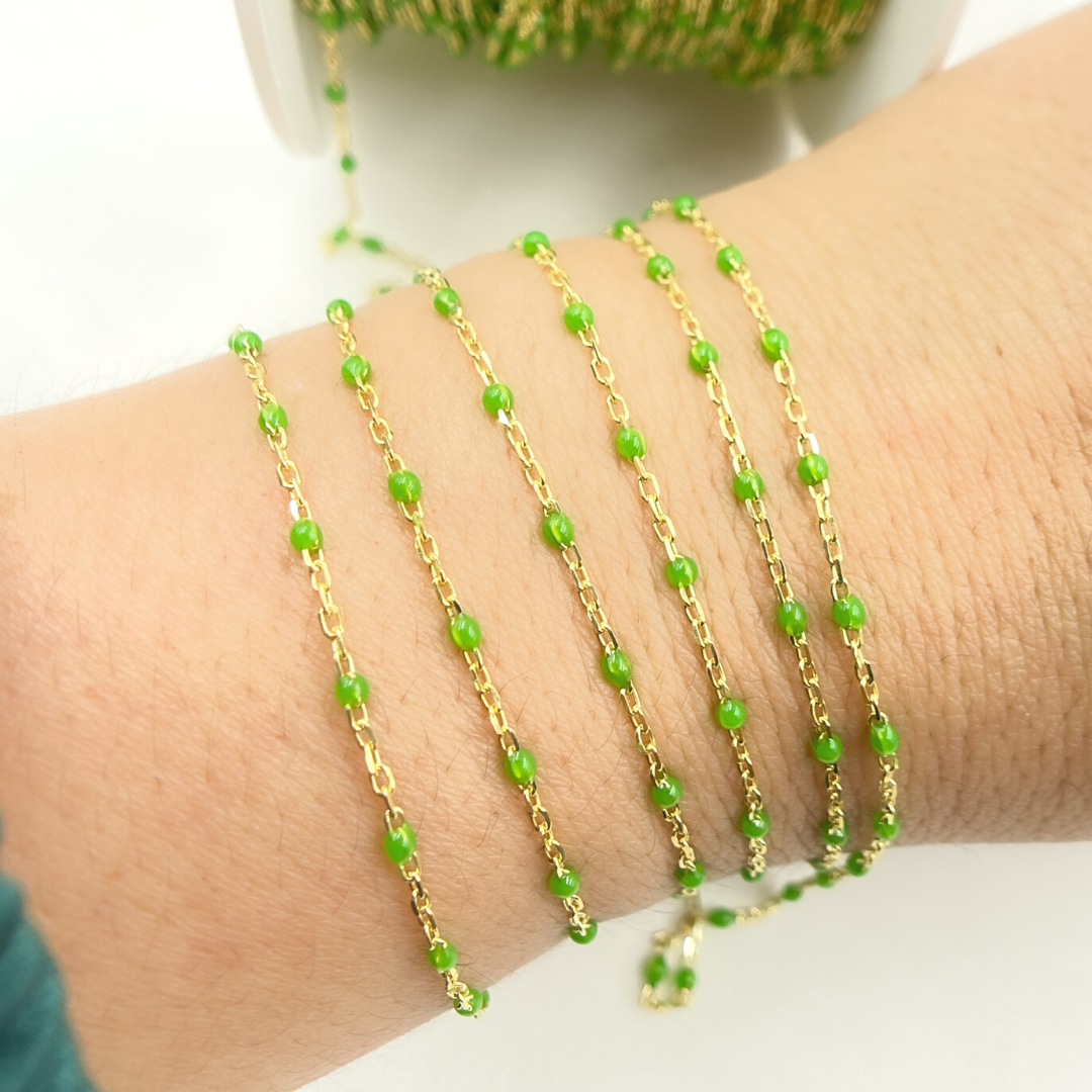 Gold Plated Sterling Silver Enamel Lemon Green Color Chain
