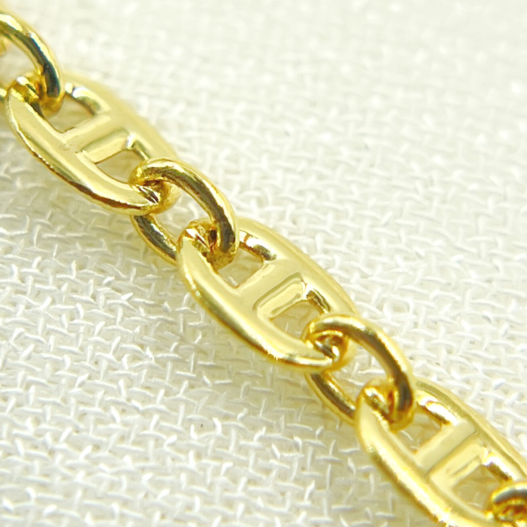 14K Solid Yellow Gold Flat Marina Link Chain