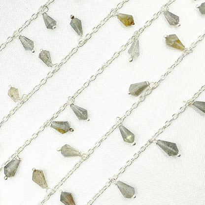 Labradorite Drop Dangle 925 Sterling Silver Wire Chain