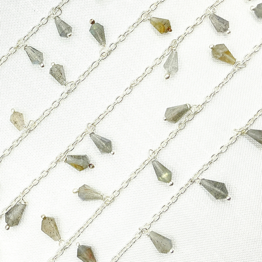 Labradorite Drop Dangle 925 Sterling Silver Wire Chain