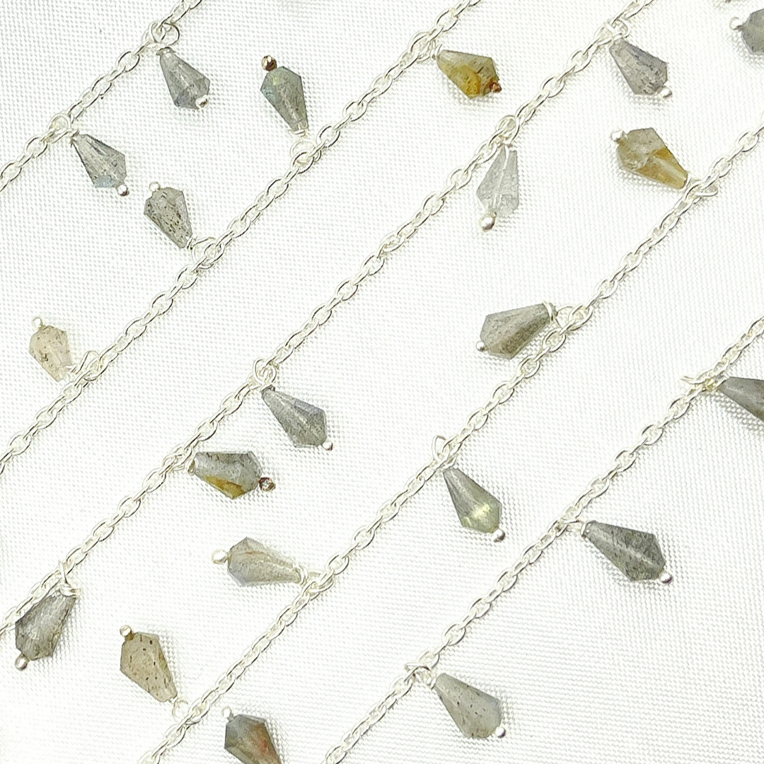 Labradorite Drop Dangle 925 Sterling Silver Wire Chain. LAB108