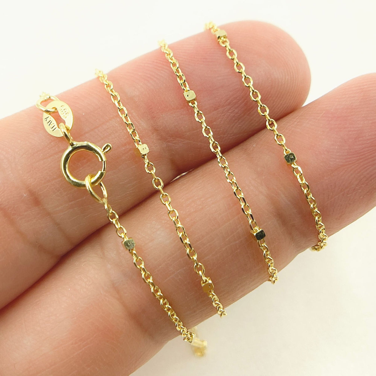 14K Solid Yellow Gold Cubes Satellite Chain