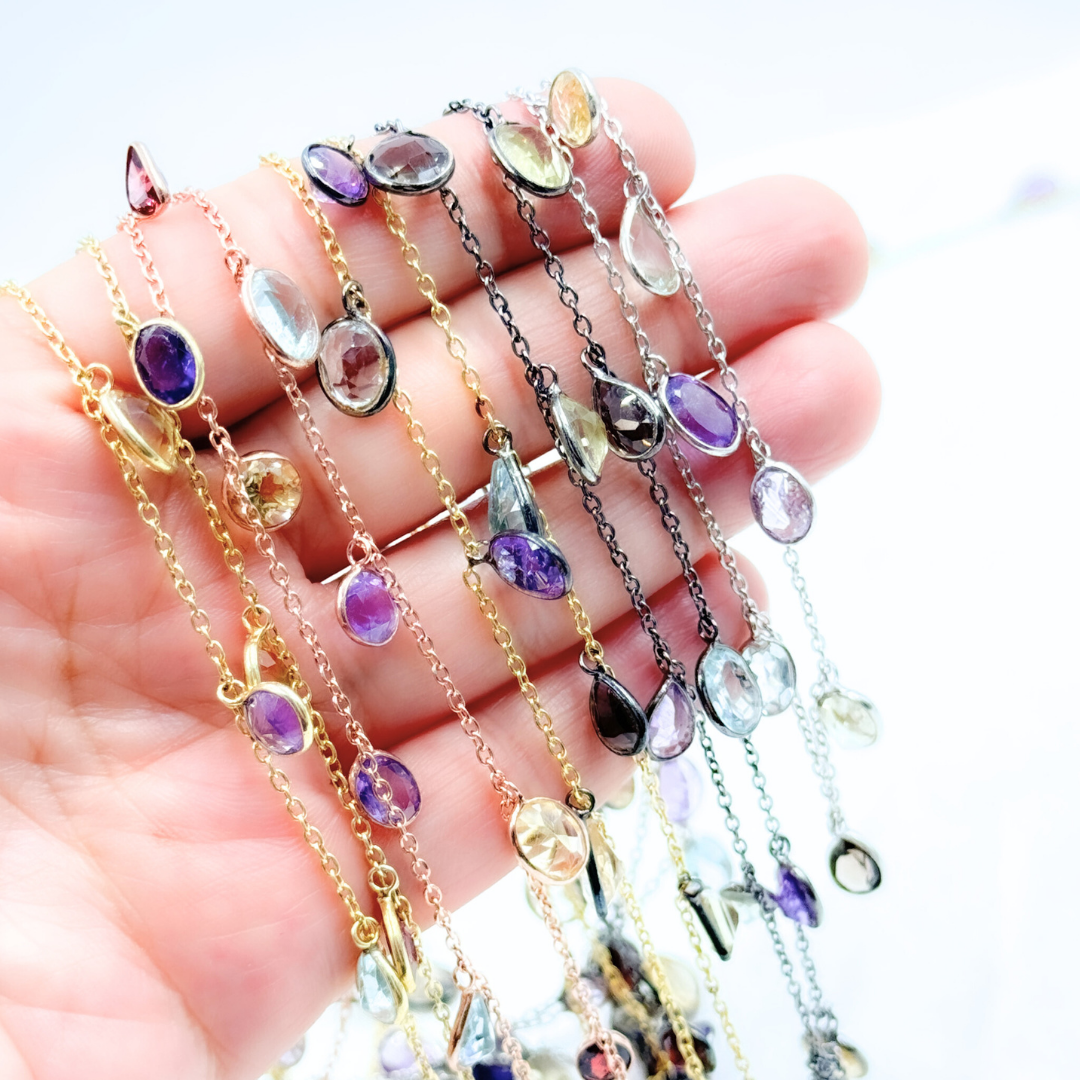 Multi Gemstone Mix Shape Dangle Wire Chain. MGS10