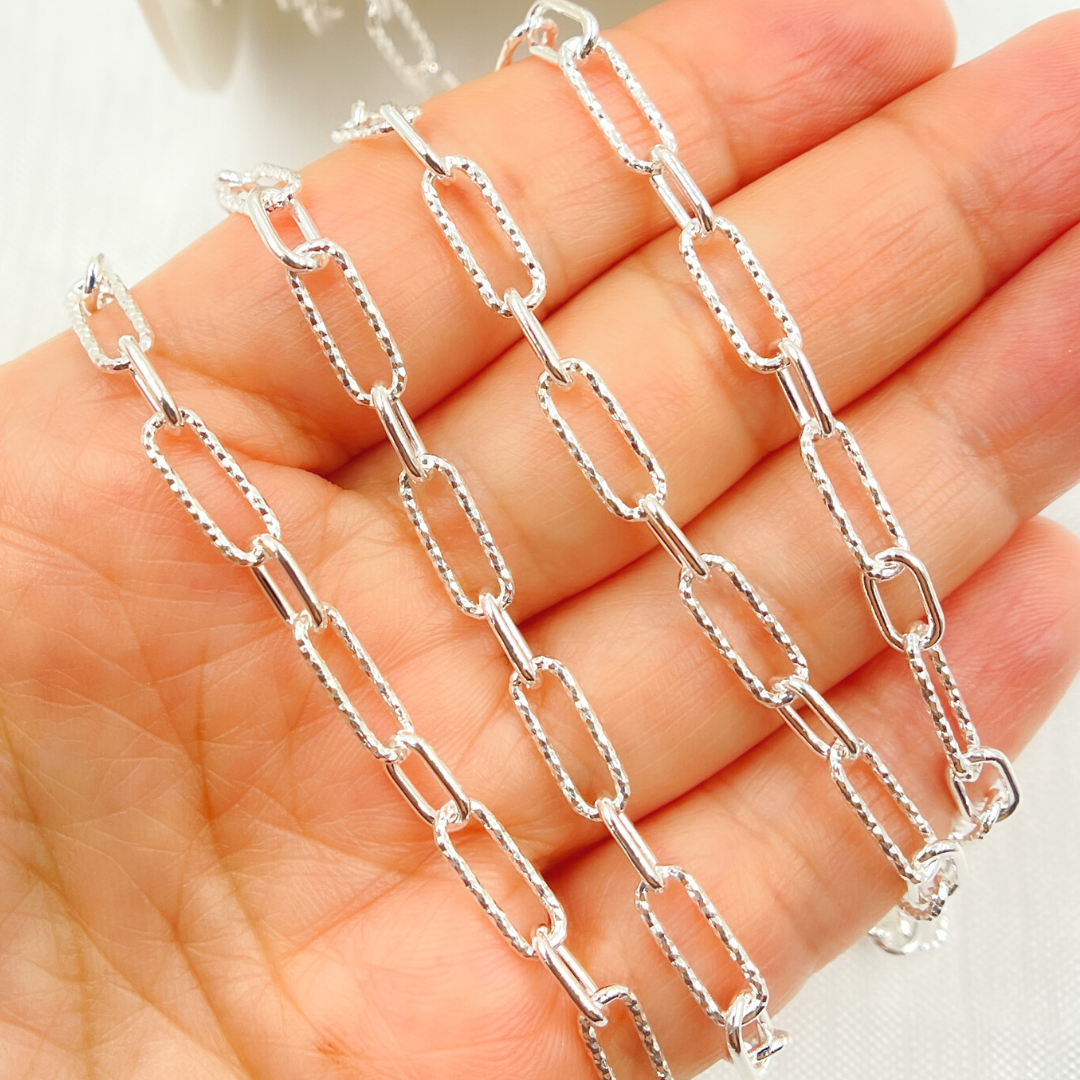 925 Sterling Silver Paperclip Link Chain. Smooth Short Link.