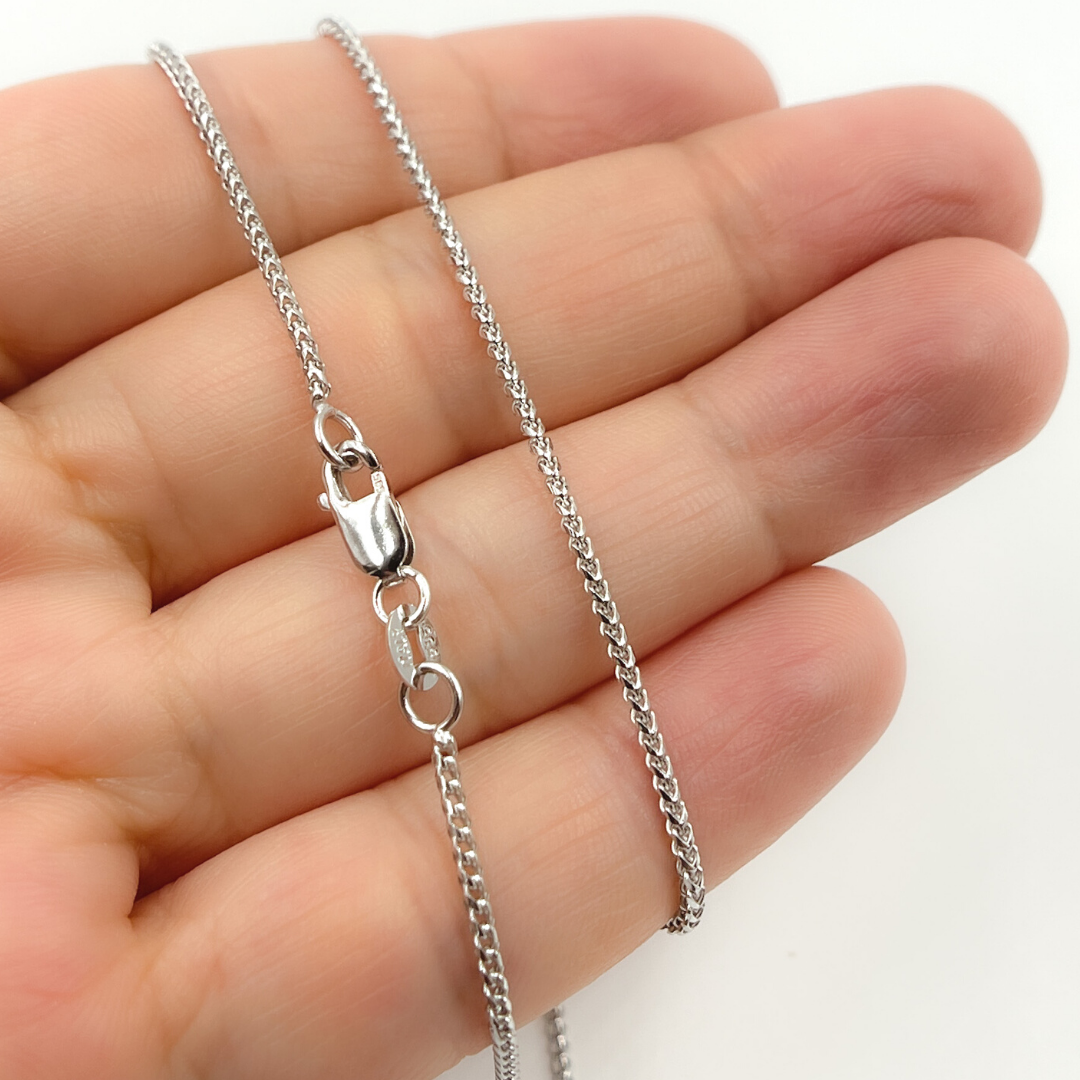 14K Solid White Gold Wheat Chain