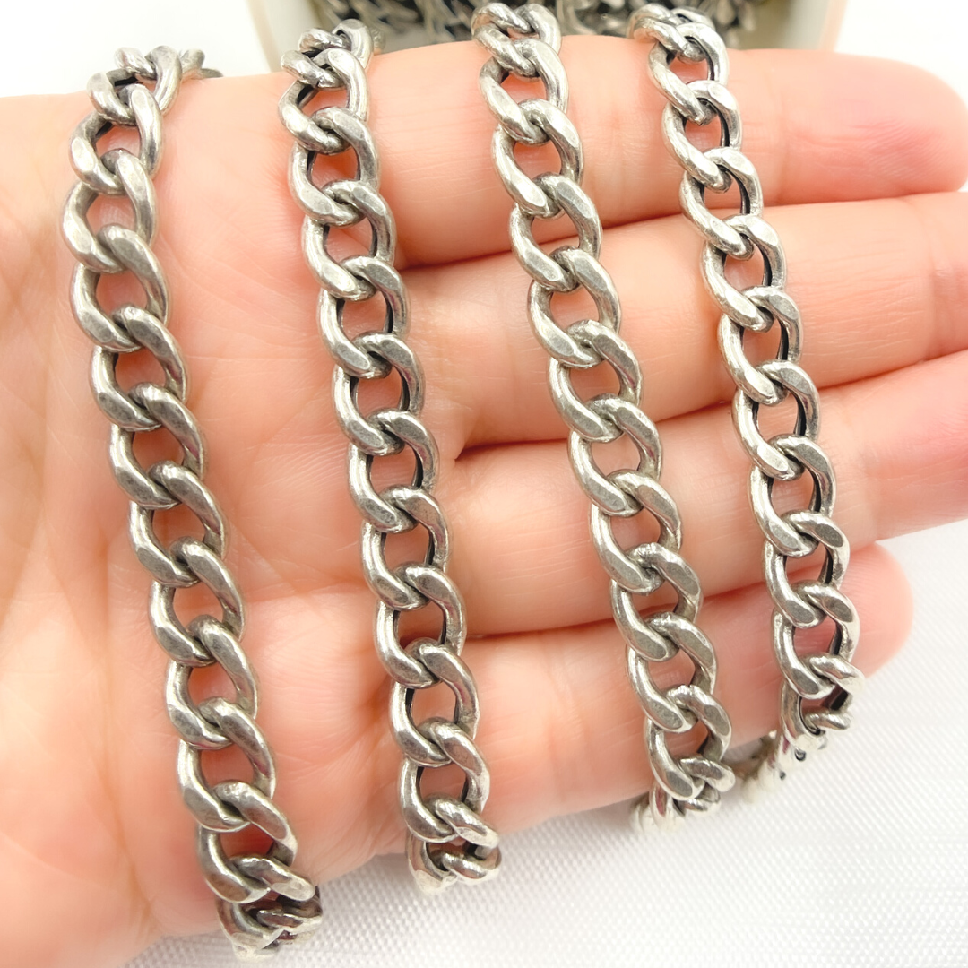 Oxidized Sterling Silver Hollow Curb Link Chain