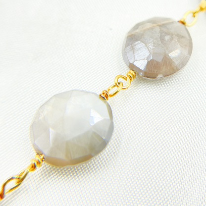 Coated Taupe Moonstone Gold Plated Wire Chain