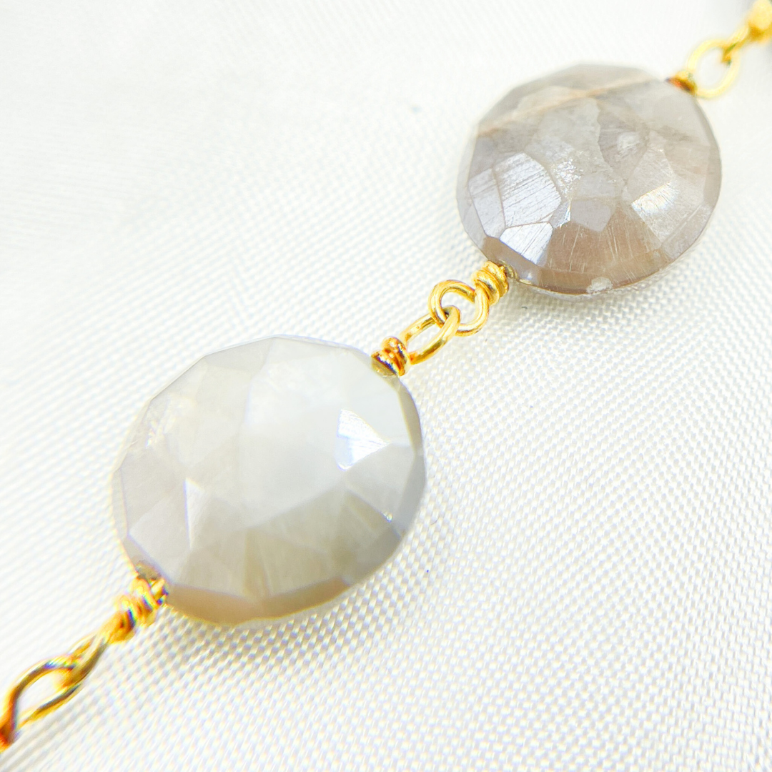 Coated Taupe Moonstone Gold Plated Wire Chain. CMS84