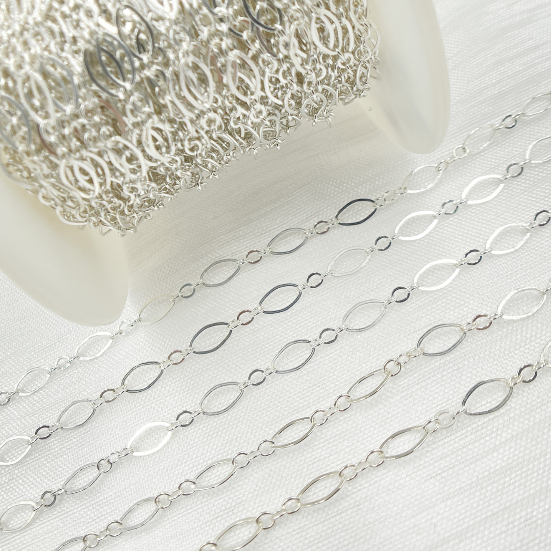 738FSS. 925 Sterling Silver Flat Oval and Round Link Chain