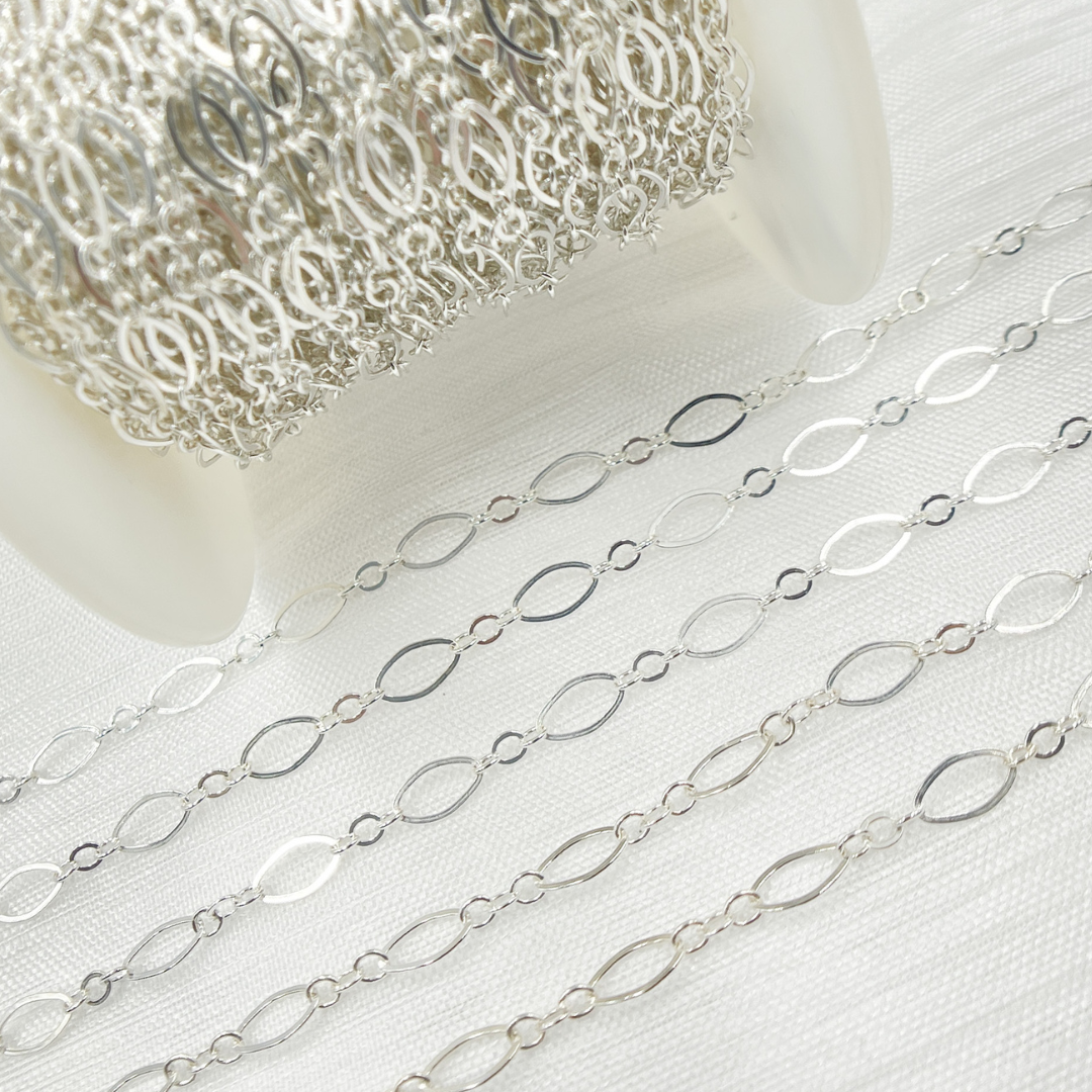 925 Sterling Silver Flat Oval and Round Link Chain. 738FSS