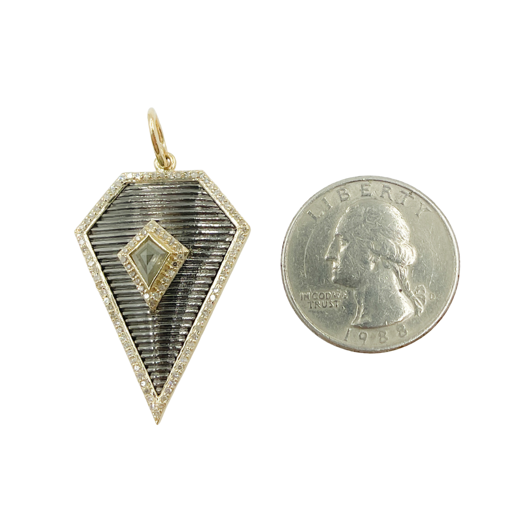 925 Sterling Silver Black Rhodium with Diamonds Shield Shape Charm. 