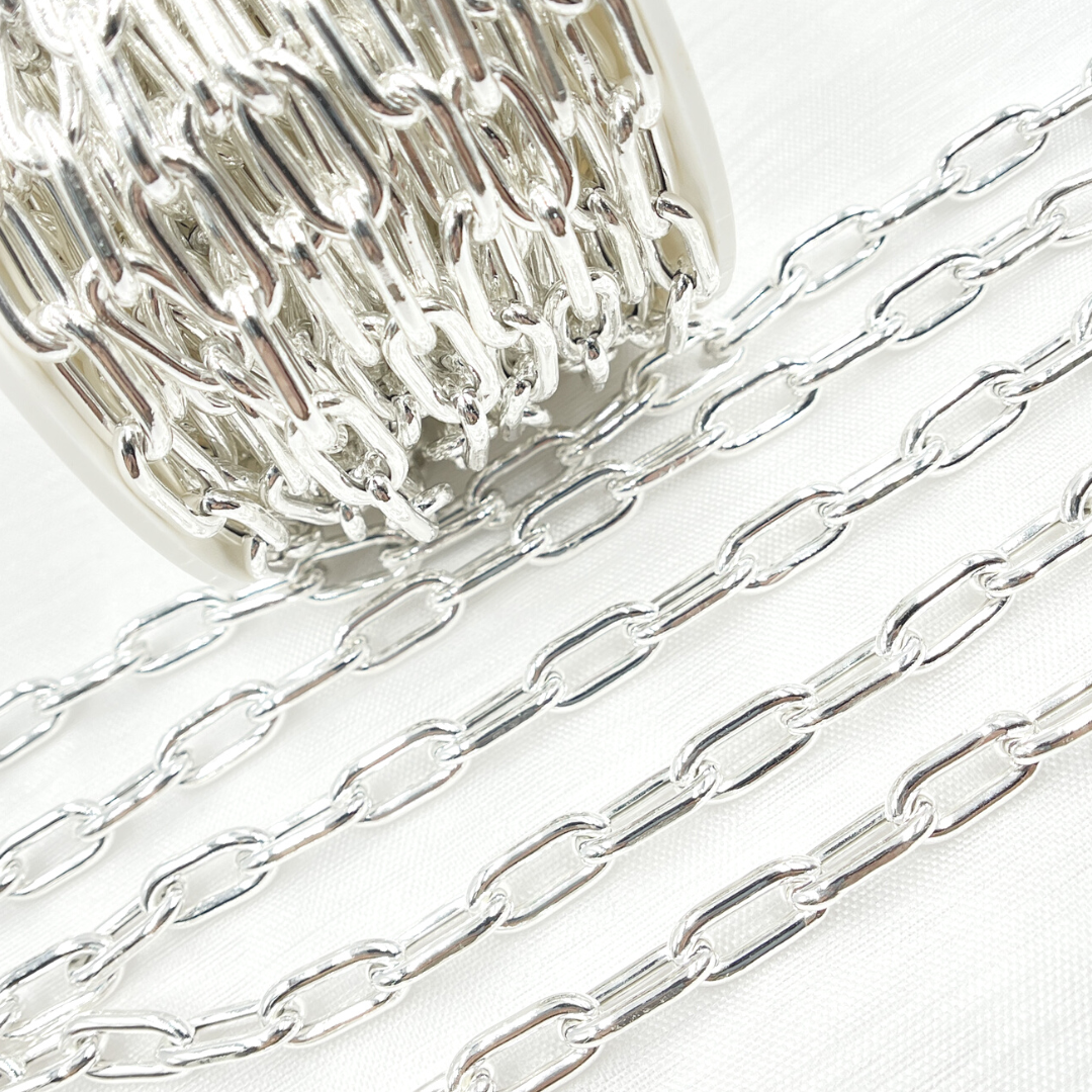 V176SS. 925 Sterling Silver Smooth Hollow Paperclip Link Chain