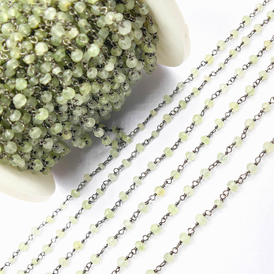 Prehnite Oxidized 925 Sterling Silver Wire Chain. CPR01