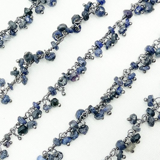 Dyed Blue Sapphire Cluster Dangle Gold Plated Wire Chain