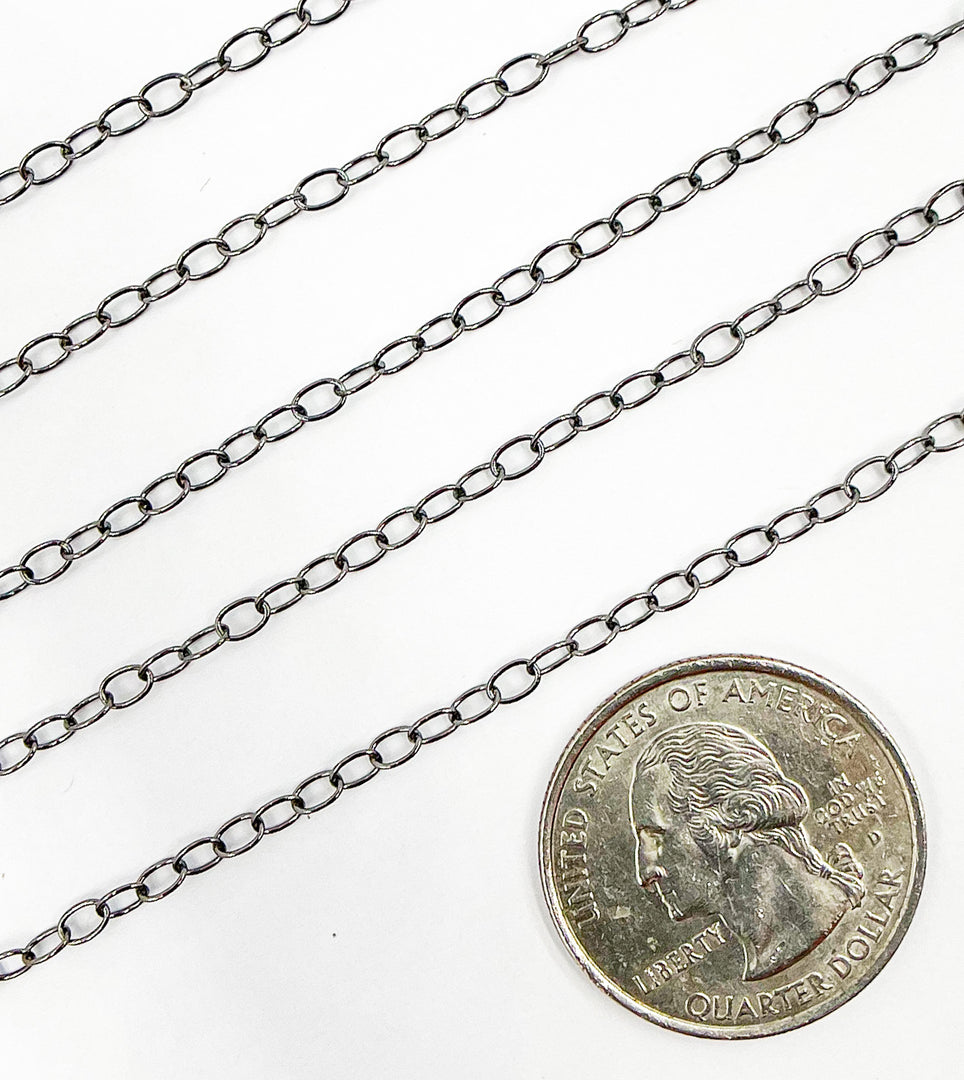 Black Rhodium 925 Sterling Silver Cable 4x3 mm Link Chain. BR7