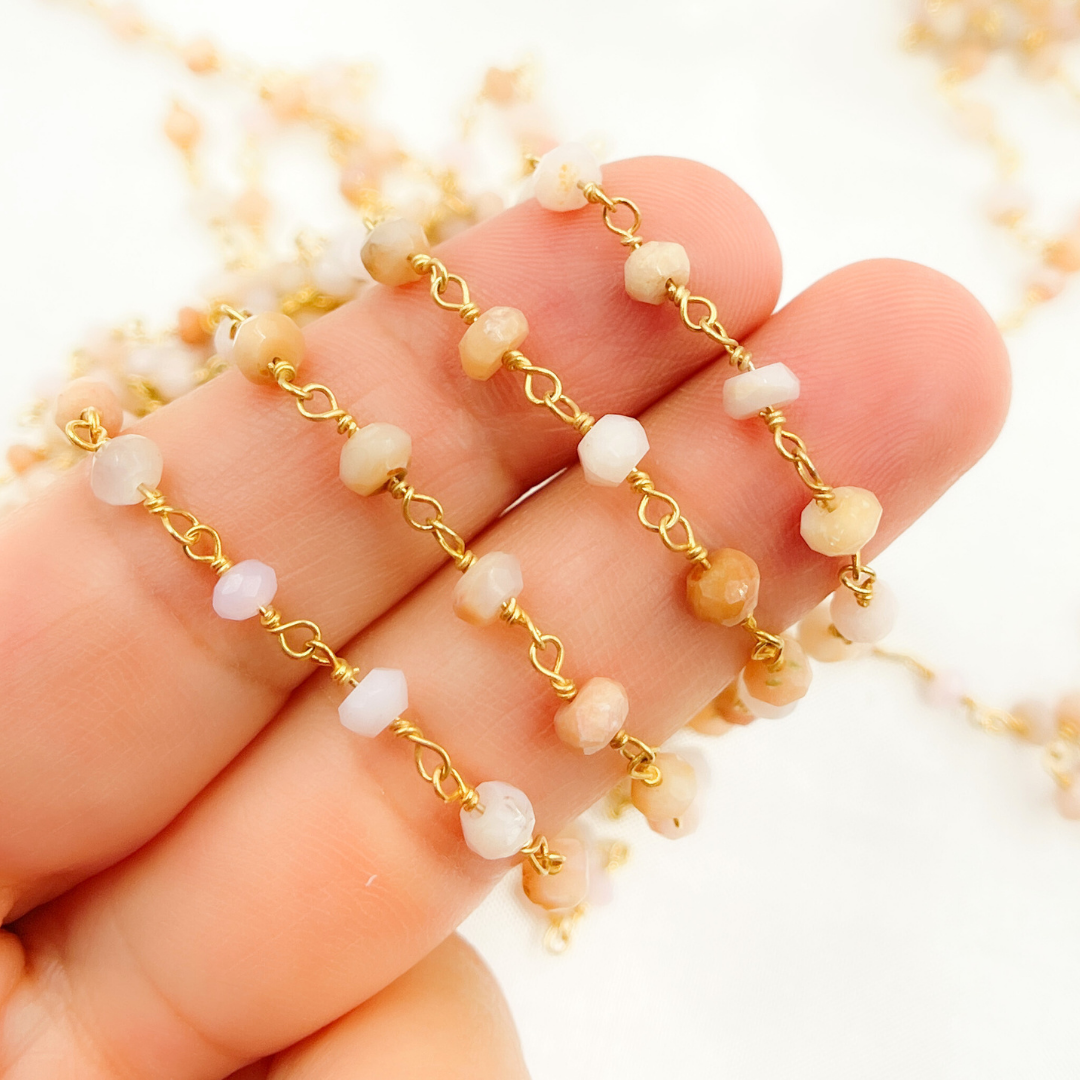 Pink Opal Gold Plated Wire Chain