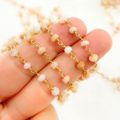 Pink Opal Gold Plated Wire Chain