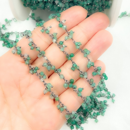Green Onyx Cluster Dangle Oxidized Wire Chain