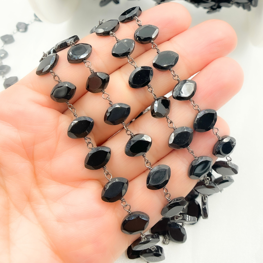 Black Spinel Oval Shape Oxidized Wire Chain