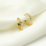 Load image into Gallery viewer, 14K Solid Gold Hoop with Flat and Curb section