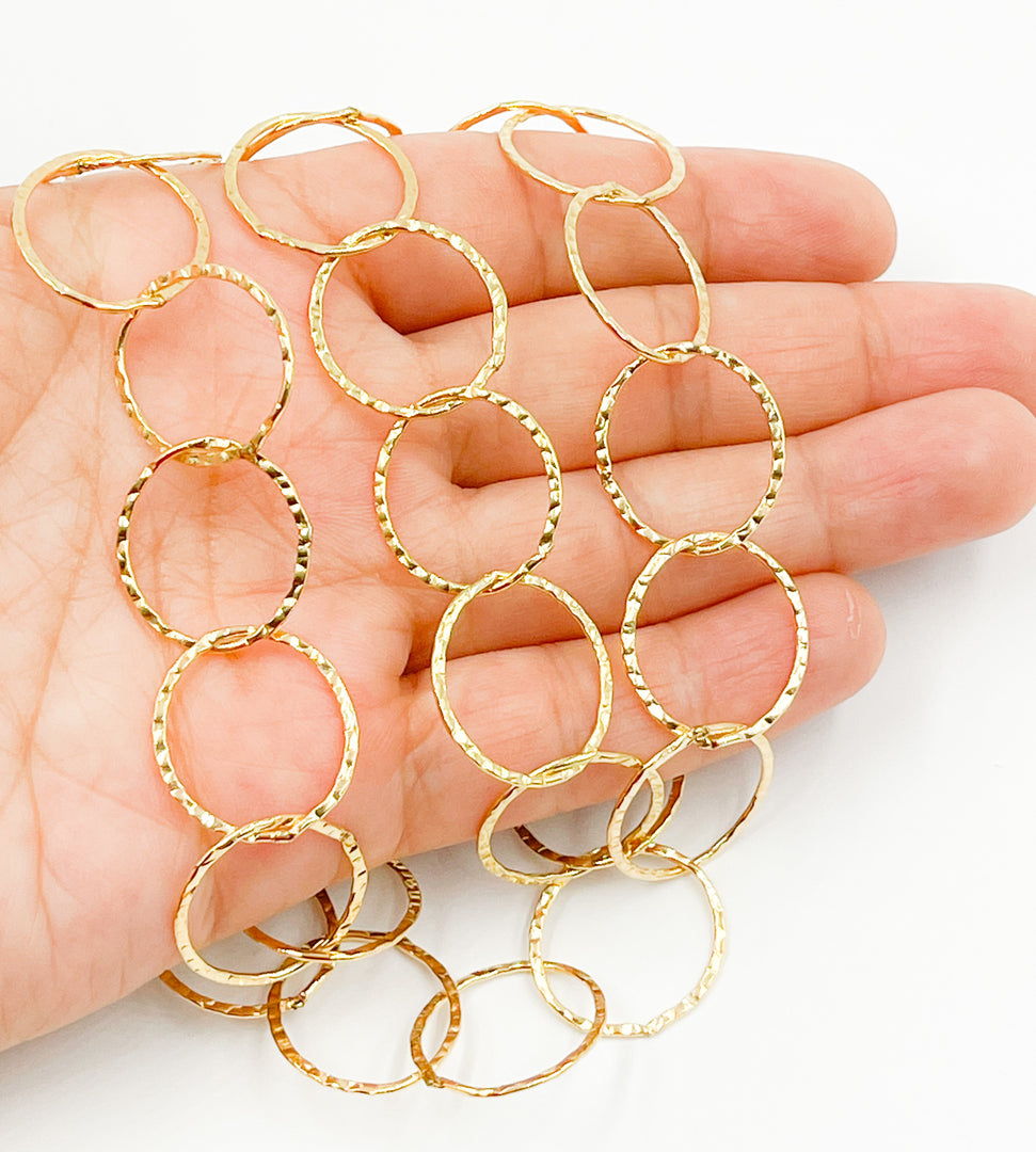 14K Gold Filled Hammered Round Link Chain. 756KGF