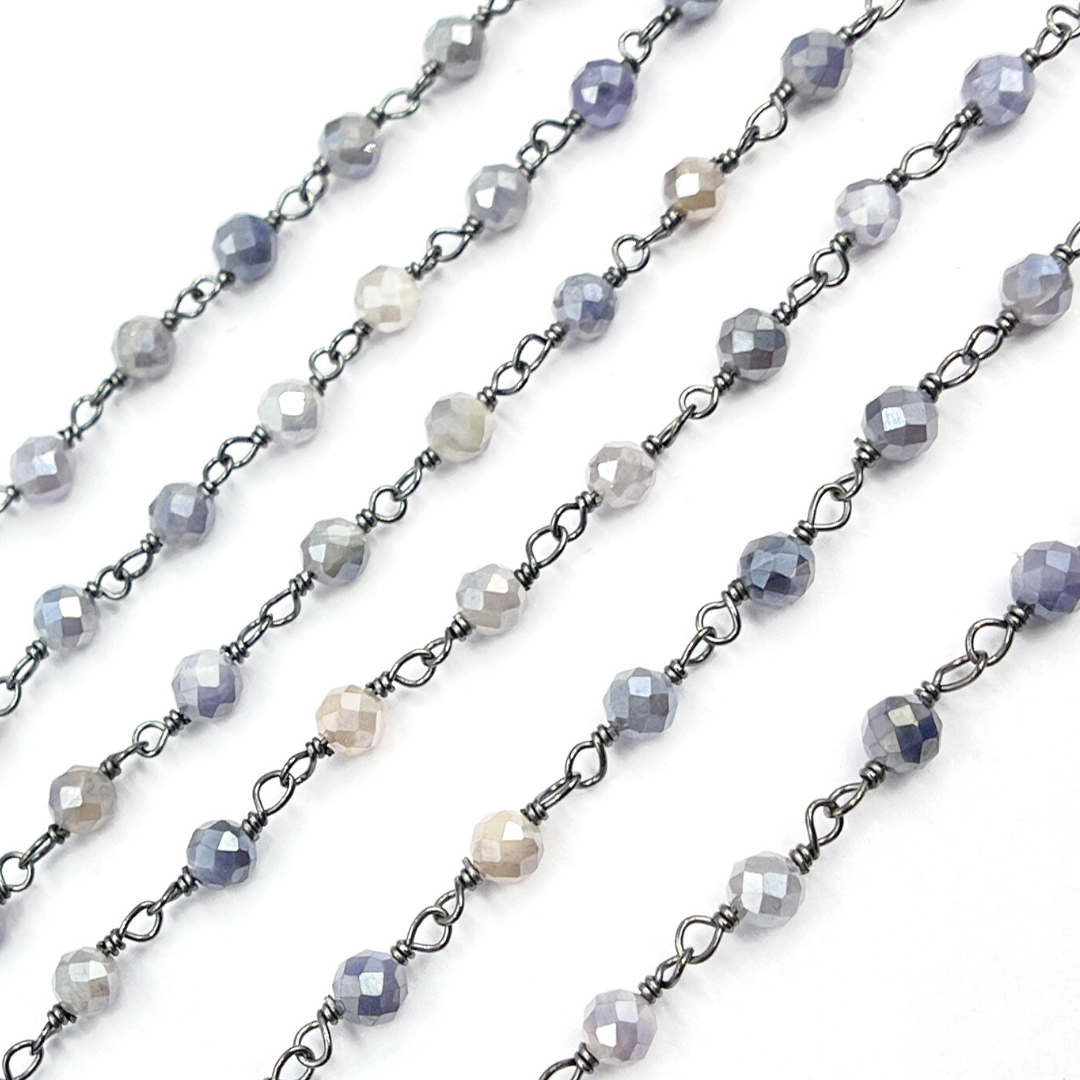 Coated Blue Moonstone Black Rhodium 925 Sterling Silver Wire Chain