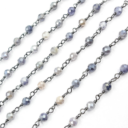 Coated Blue Moonstone Black Rhodium 925 Sterling Silver Wire Chain