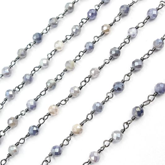 Coated Blue Moonstone Black Rhodium 925 Sterling Silver Wire Chain