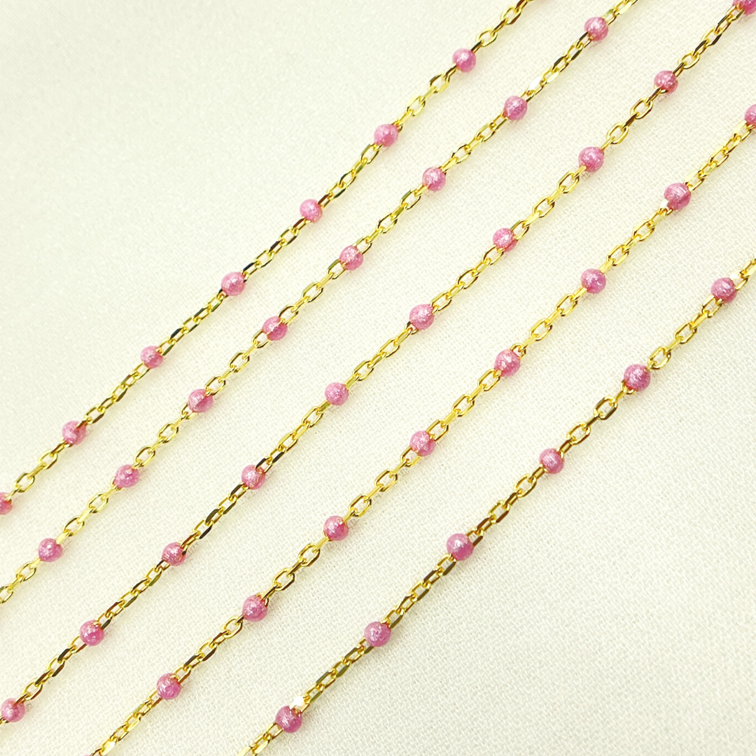 Gold Plated Sterling Silver Enamel Rose Color Cable Chain
