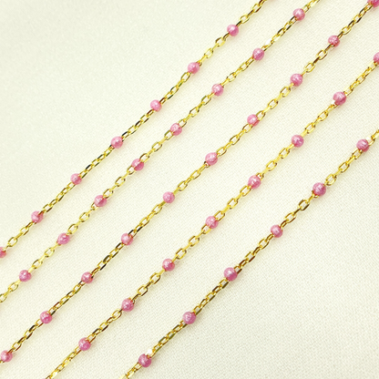 Gold Plated Sterling Silver Enamel Rose Color Cable Chain