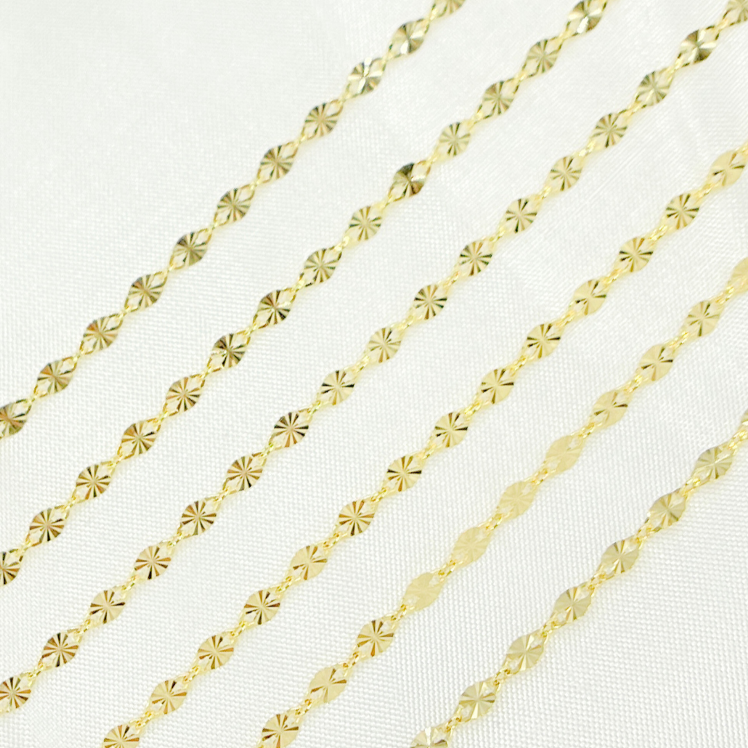 14k Solid Yellow Gold Marina Diamond Cut Link Chain