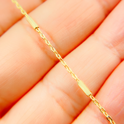 14K Solid Gold Cable and Bars Chain