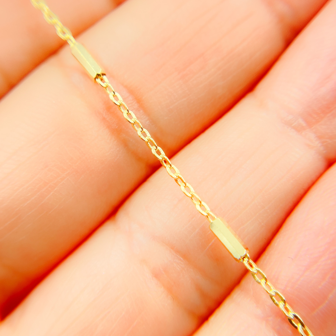 032R07B1TP0L8L. 14K Solid Gold Cable and Bars Chain