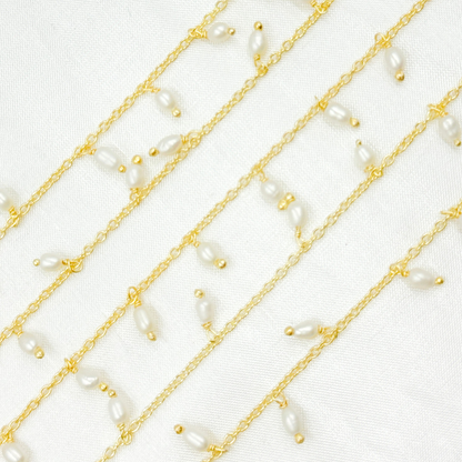 Pearl Dangle Gold Plated 925 Sterling Silver Wire Chain.