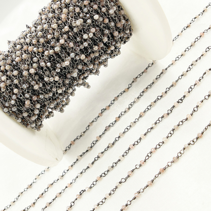 Coated Peach Moonstone Oxidized Wire Chain.