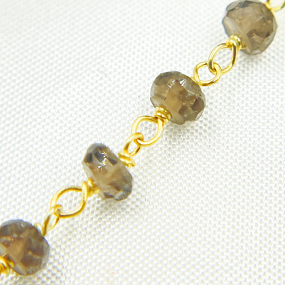 Smoky Quartz Gold Plated Wire Chain.