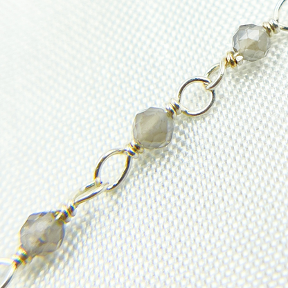 Coated Grey Moonstone 925 Sterling Silver Wire Chain