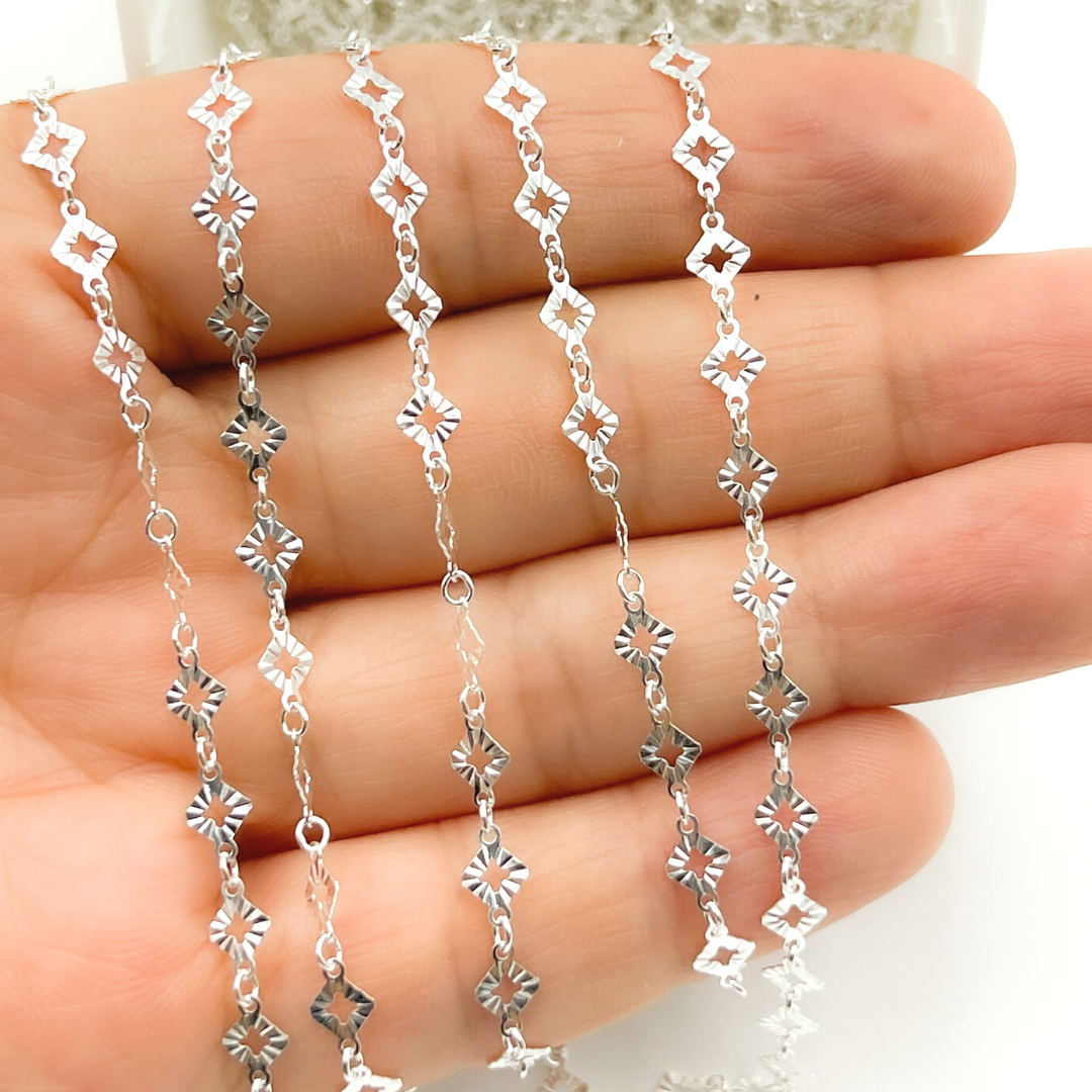 Sterling Silver Hammered Diamond Shape Link Chain