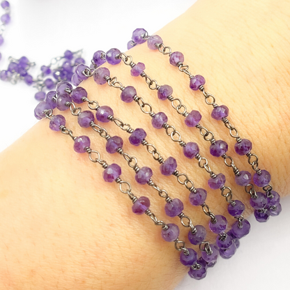Amethyst Gemstone Oxidized 925 Sterling Silver Wire Chain