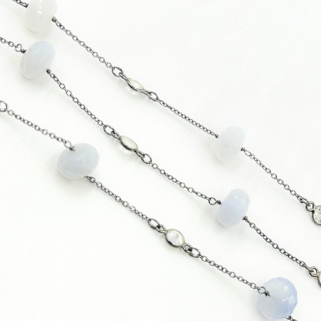 Natural Chalcedony & White Topaz Oxidized Connected Wire Chain. PCL6
