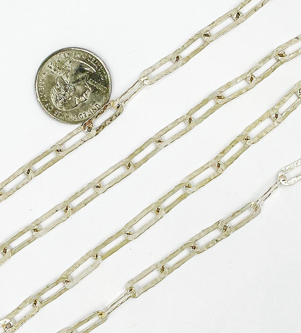 Y58HSS I 925 Sterling Silver Hammered Paperclip Link Chain. Y58HSS