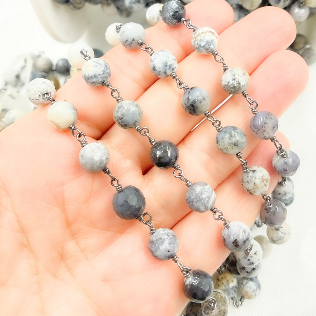 Dendrite Opal Round Shape Oxidized Wire Chain.