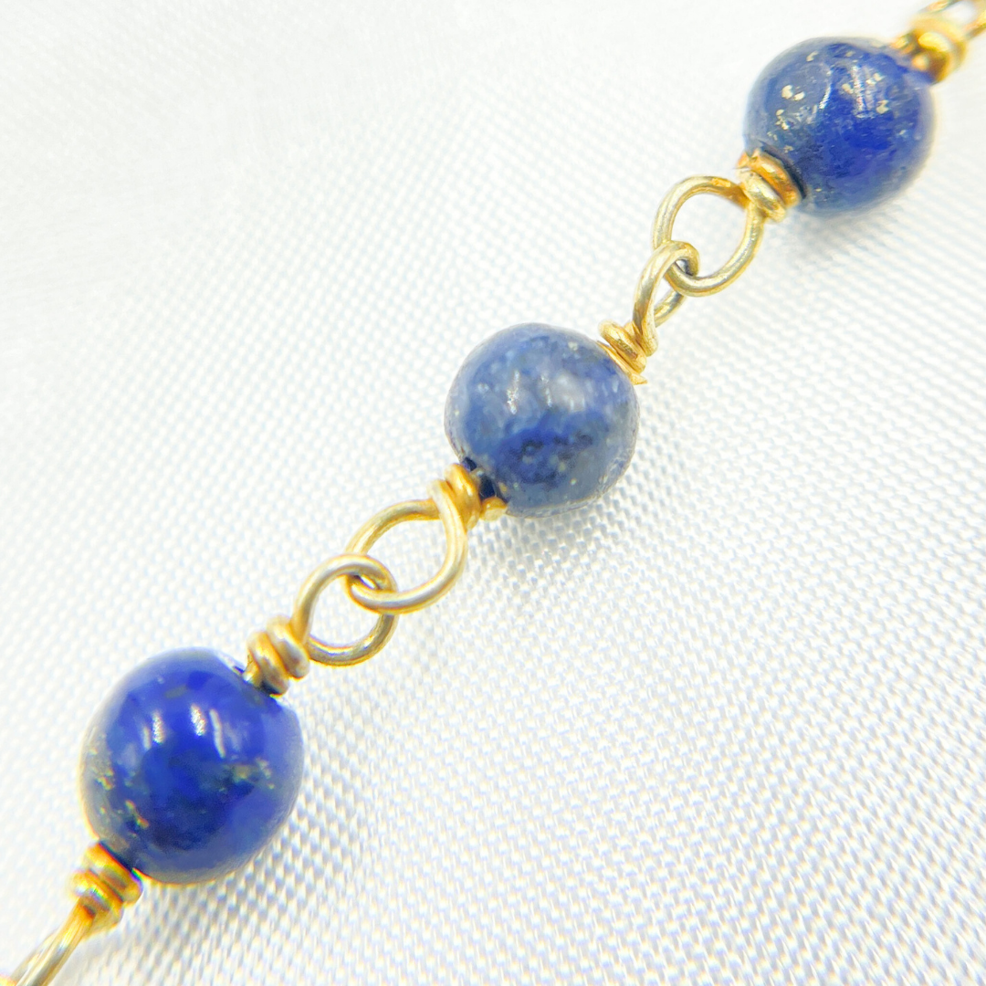 Lapis Lazuli Round Shape Gold Plated Wire Chain