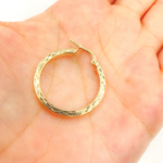 Load image into Gallery viewer, 14K Solid Gold Hollow Flat Diamond Cut Hoop