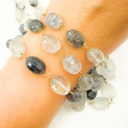 Black Rutile Oval Shape Gold Plated Wire Chain.