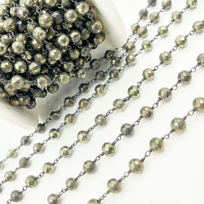 Pyrite Faceted Round Shape Oxidized Wire Chain.